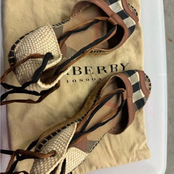 Burberry Tan and Black Plaid Wedge Sandals - Picture 3 of 7